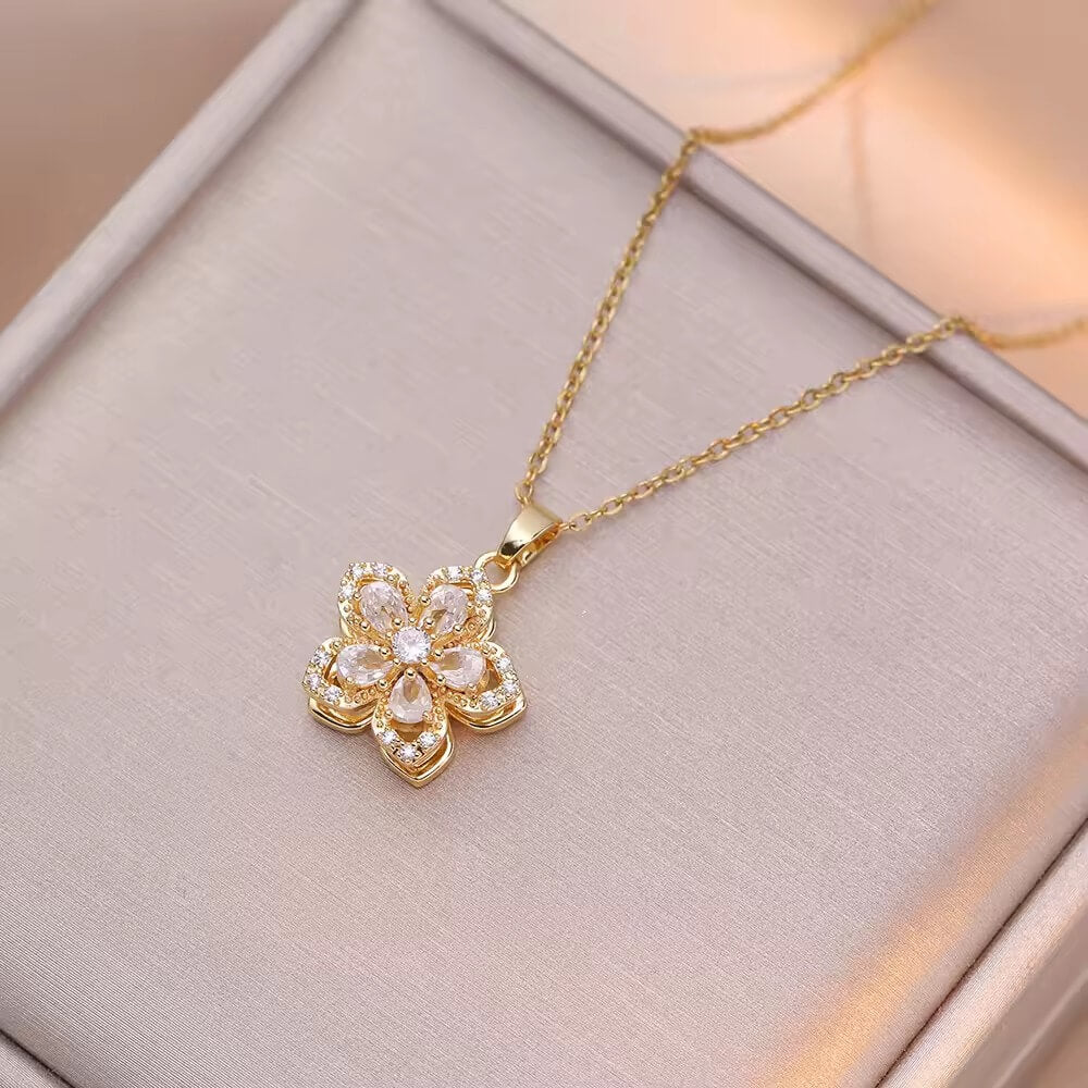 Light Luxury Spin Zircon Flower Pendant Necklace